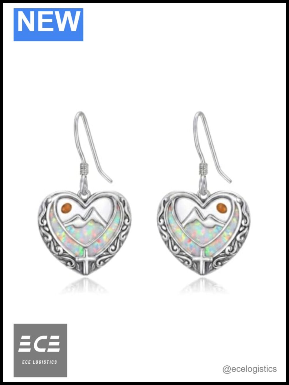 925 Sterling Silver Mustard Seed Cross Heart Dangle Drop Earrings